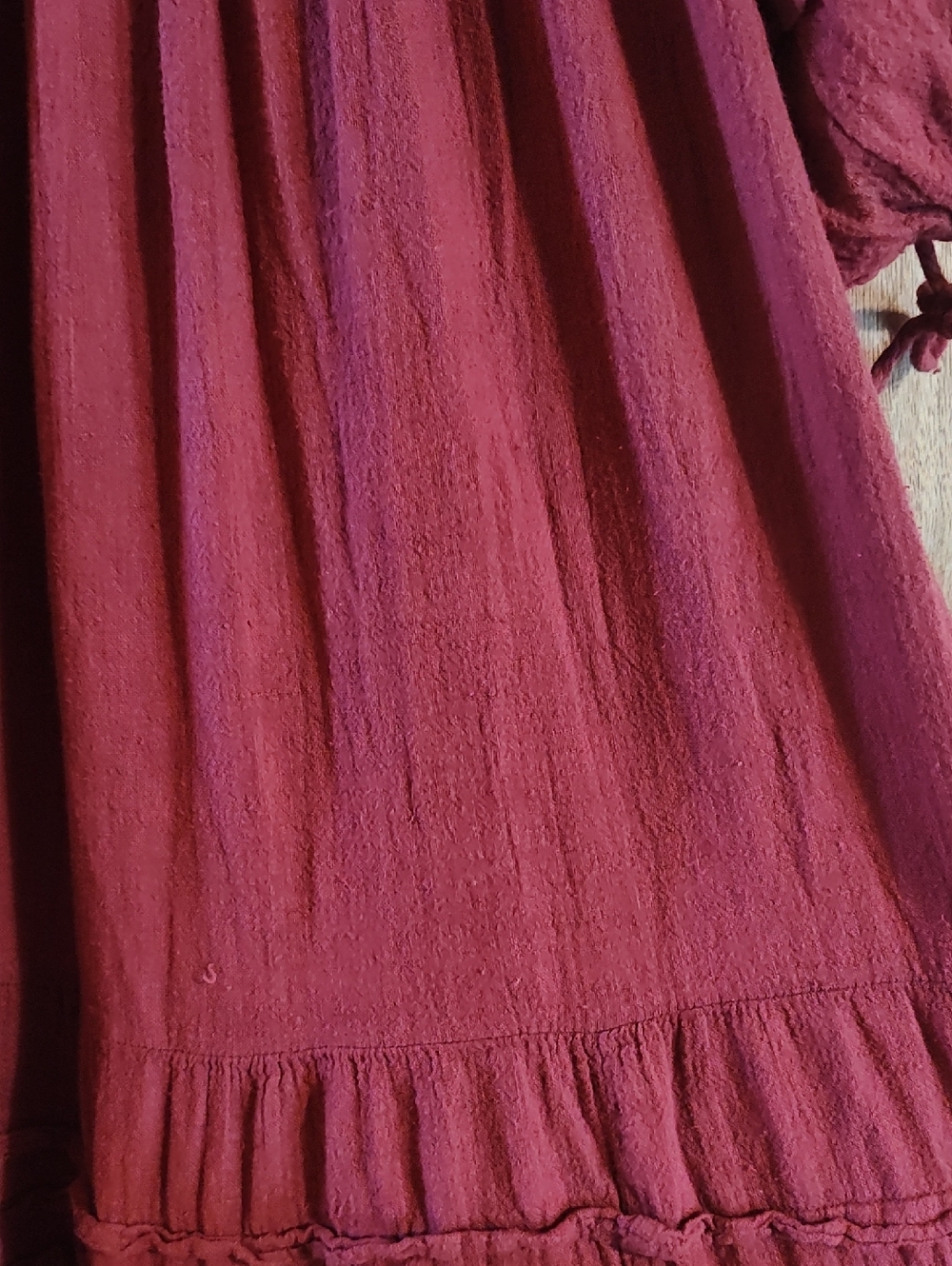 Boho Peasant Dress Brick Red Slub Puff Sleeve Ruffled Tiers Victorian Ren Fair S - Picture 13 of 16